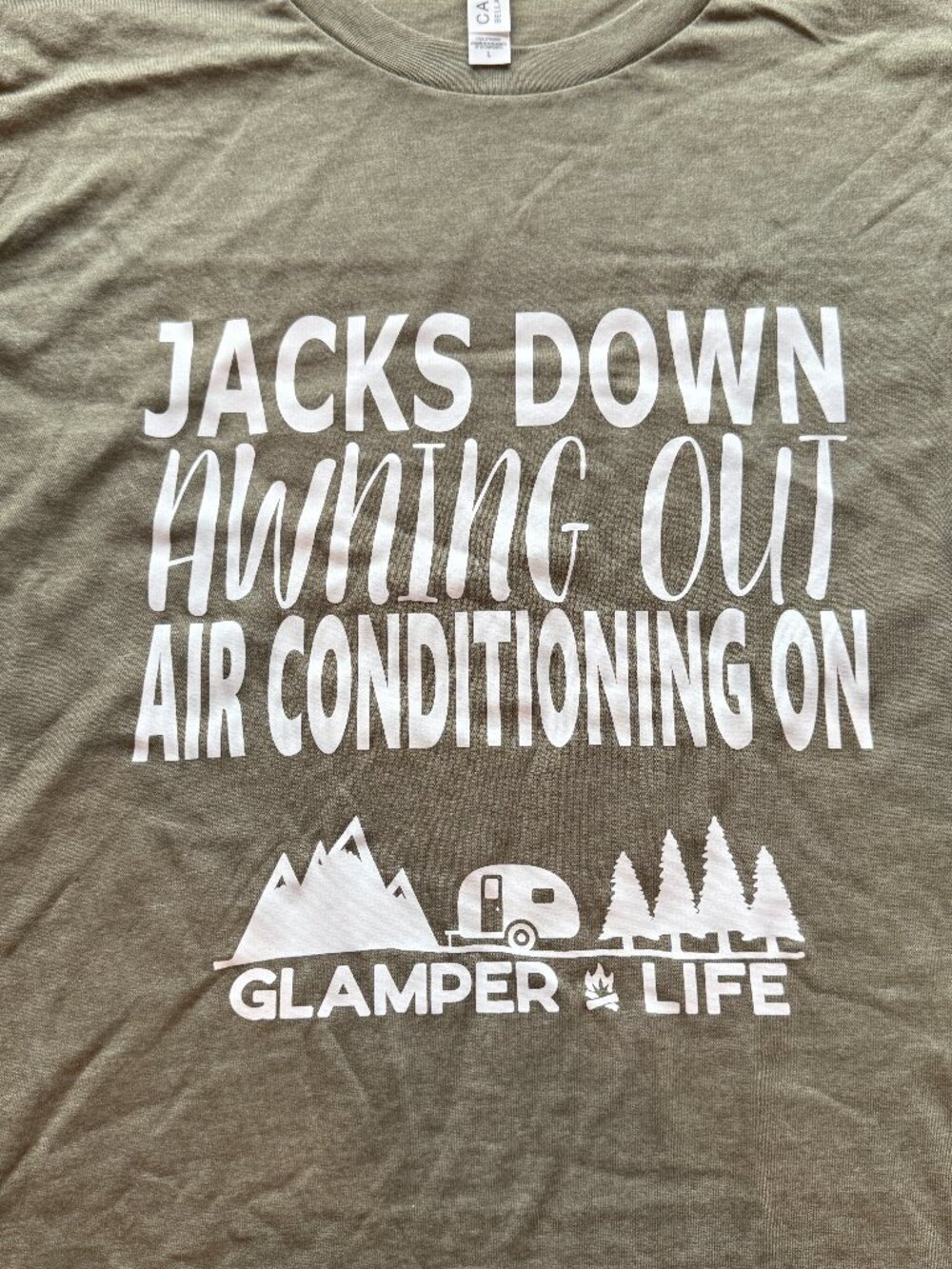 Glamper Life Jacks Down Awning Out AC On Tee L